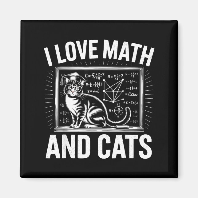 Math Cat Lover Funny Math Teacher I Love Math And  Magnet (Framsidan)