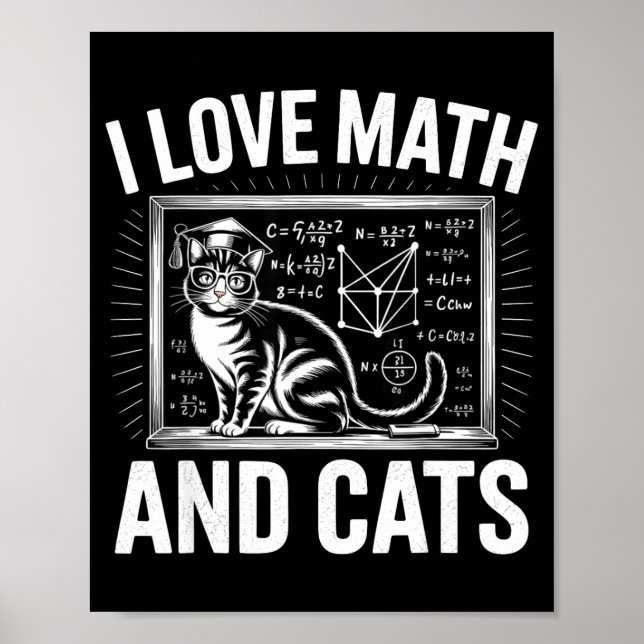 Math Cat Lover Funny Math Teacher I Love Math And  Poster (Framsidan)