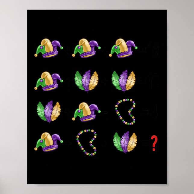 Math Equation Mardi Gras Pärlor Masks Teacher Stud Poster (Framsidan)