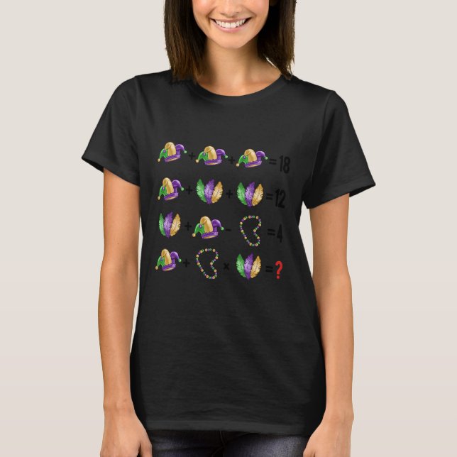 Math Equation Mardi Gras Pärlor Masks Teacher Stud T Shirt (Framsida)