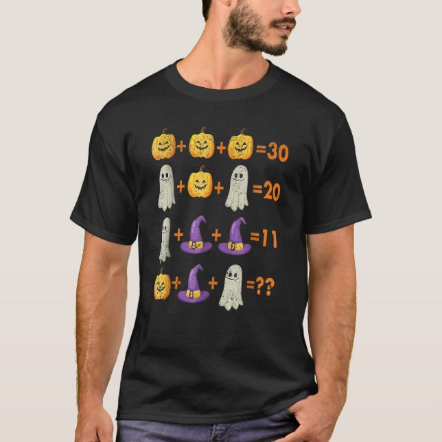 Math Equation Pumpkin Ghost Witch Fladdermus Hallo T Shirt (Framsida)