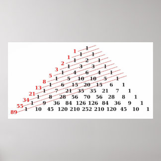 MATH Fibonacci-nummer Pascals-triangel Poster