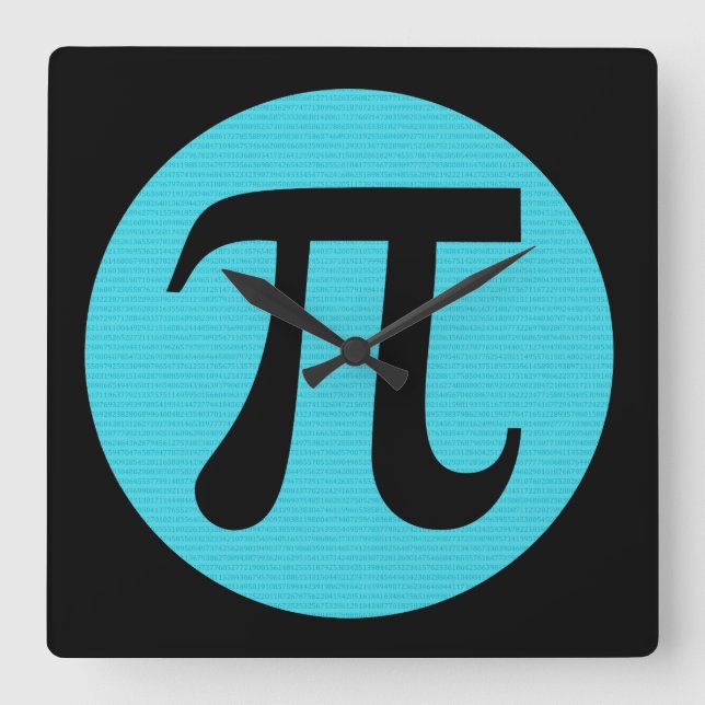 Math geek Pi-symbol, blå på svart Fyrkantig Klocka (Framsida)