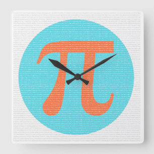 Math geek Pi-symbol, orange och blått Fyrkantig Klocka