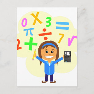 Math Girl Tecknad Vykort