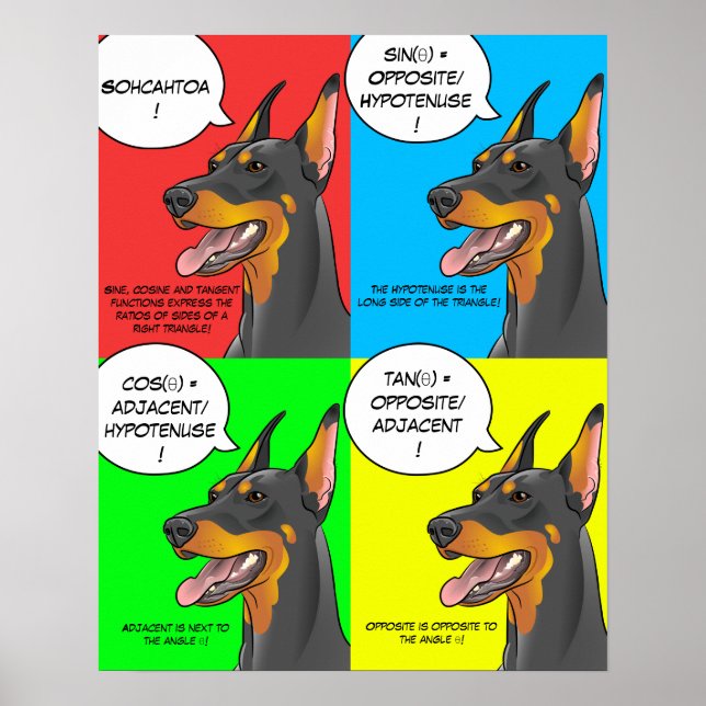 Math Hund Colorful Trigonometry Doberman Poster (Framsidan)