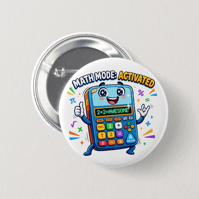 Math Mode Aktiverad Räknare Söt Skola Knapp (Framsida & baksida)