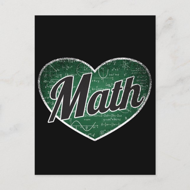 Math Retro Heart Blackboard Kärlek Vykort (Framsida)