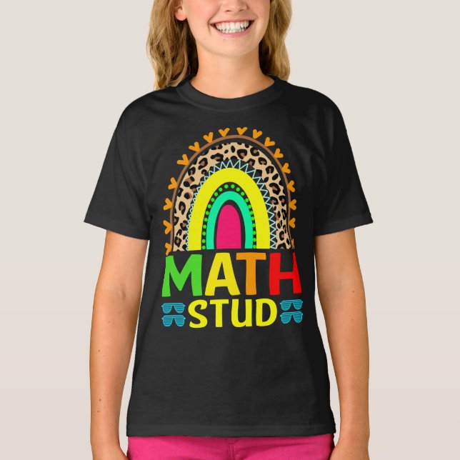 Math Stud Rainbow Leopard Back to school T-Shirt (Framsida)