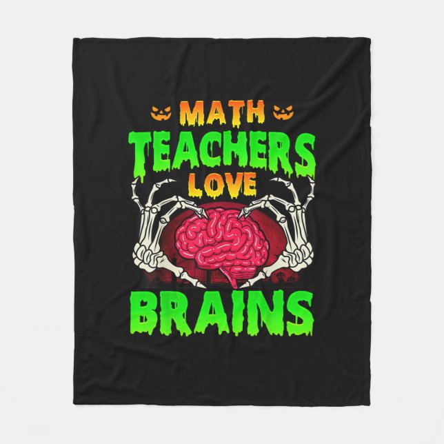 Math Teacher Brains Skeleton Hand Heart Halloween Fleecefilt (Framsidan)