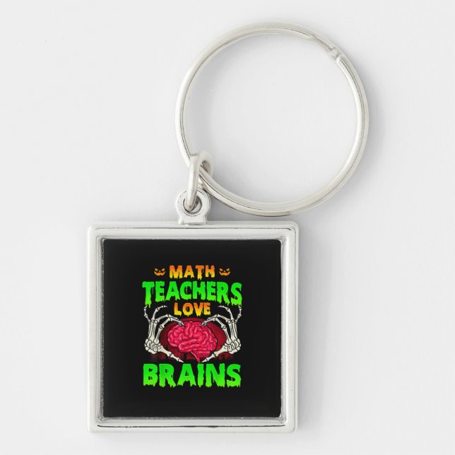 Math Teacher Brains Skeleton Hand Heart Halloween Fyrkantig Silverfärgad Nyckelring (Framsidan)