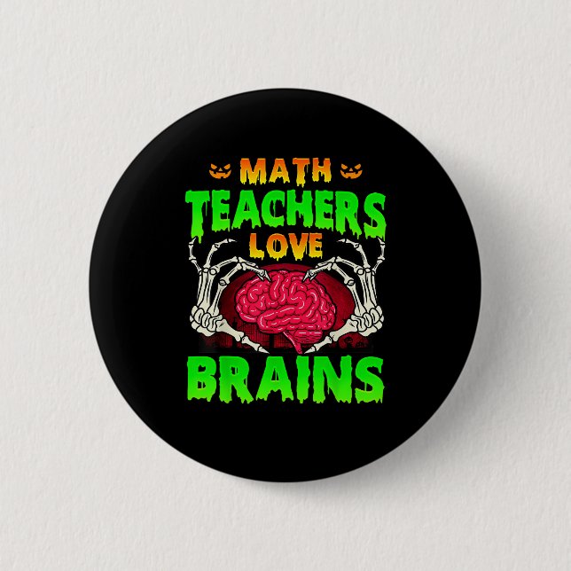 Math Teacher Brains Skeleton Hand Heart Halloween Knapp (Framsida)