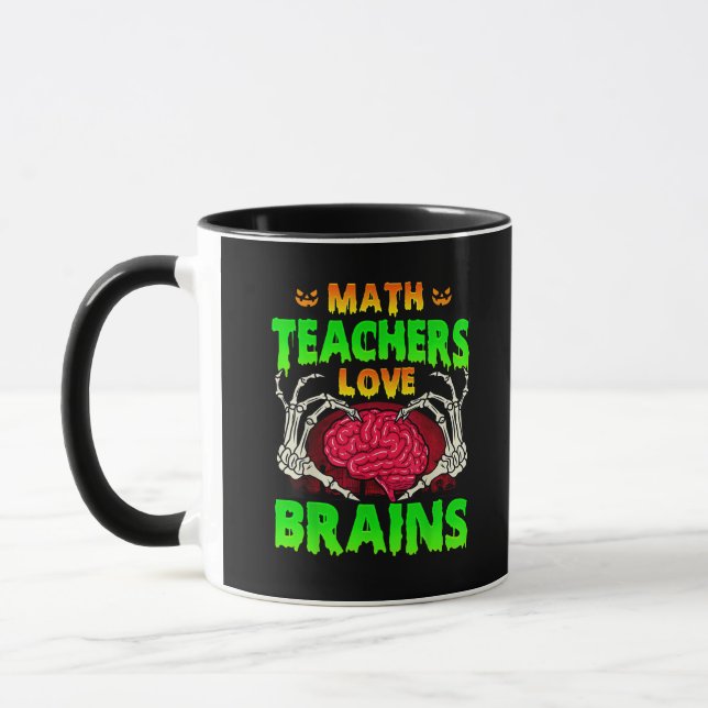 Math Teacher Brains Skeleton Hand Heart Halloween Mugg (Vänster)