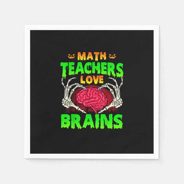 Math Teacher Brains Skeleton Hand Heart Halloween Pappersservett (Framsidan)
