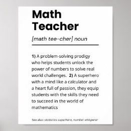 Math Teacher Definition, Math Teacher-uppskattning Poster