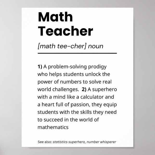 Math Teacher Definition, Math Teacher-uppskattning Poster (Framsidan)