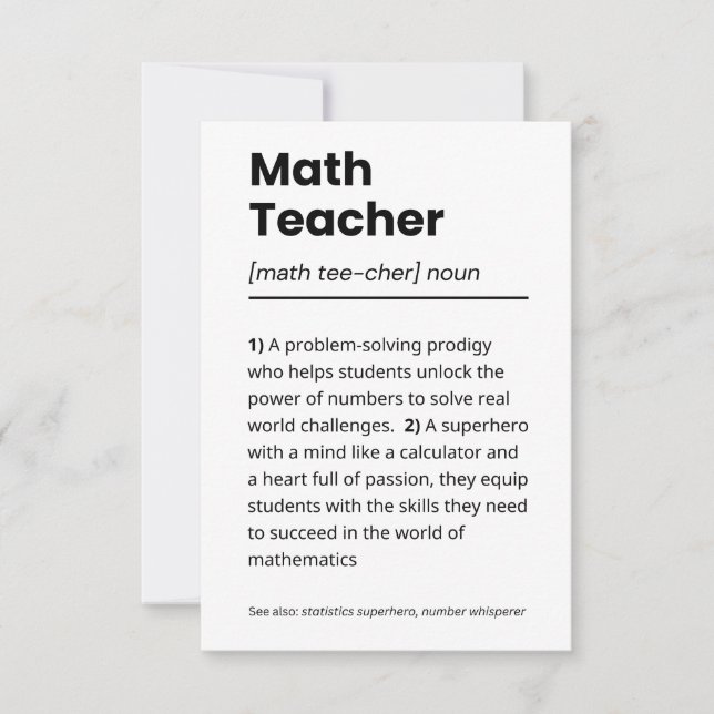 Math Teacher Definition, Math Teacher-uppskattning Tack Kort (Framsida)