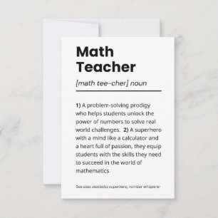 Math Teacher Definition, Math Teacher-uppskattning Tack Kort