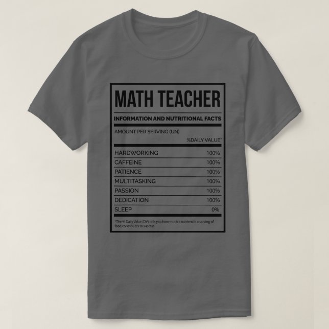 Math Teacher Funny Mathematics Nutrition Label T Shirt (Design framsida)