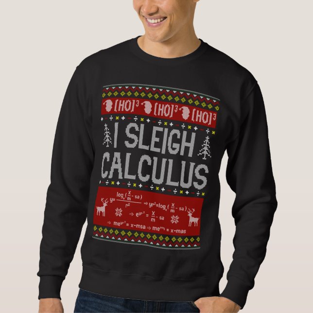 Math Teacher I Sleigh Calculus Ugly Sweater Chris Lång Ärmad Tröja (Framsida)