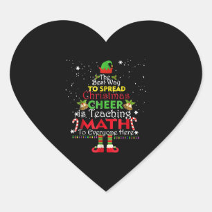 Math Teacher jul Shirt Elf jul Cheer Hjärtformat Klistermärke
