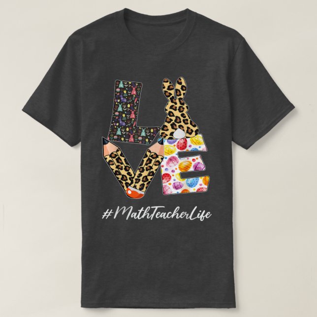 Math Teacher Kärlek Pencil Påsk Day Bunny Leopard T Shirt (Design framsida)