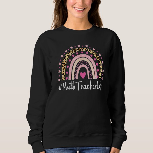 Math Teacher Lacher Life Leopard Print Boho Rainb T Shirt (Framsida)