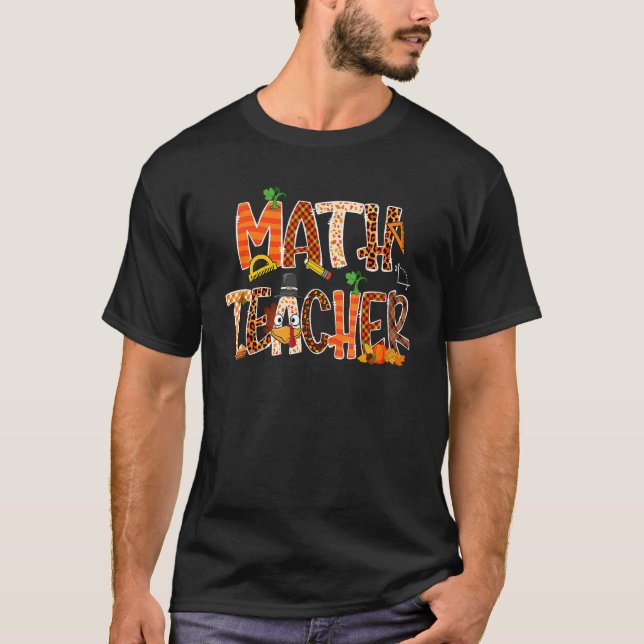 Math Teacher Leopard Pumpkin Thanksgiving Manar Wo T Shirt (Framsida)
