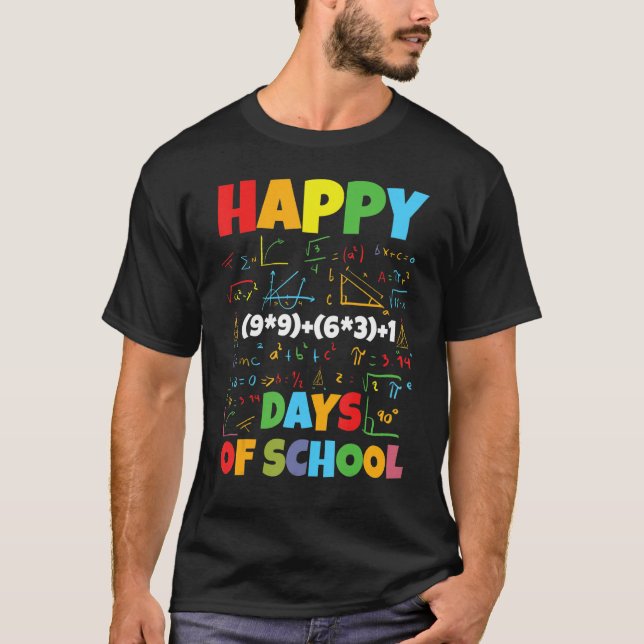 Math Teacher Lycklig 100 Day of School Equation Te T Shirt (Framsida)