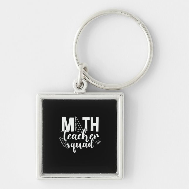 Math Teacher Math Teacher Squad Fyrkantig Silverfärgad Nyckelring (Framsidan)