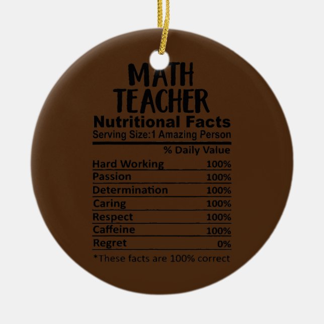 Math Teacher Nutrition Facts Funny  Julgransprydnad Keramik (Framsidan)