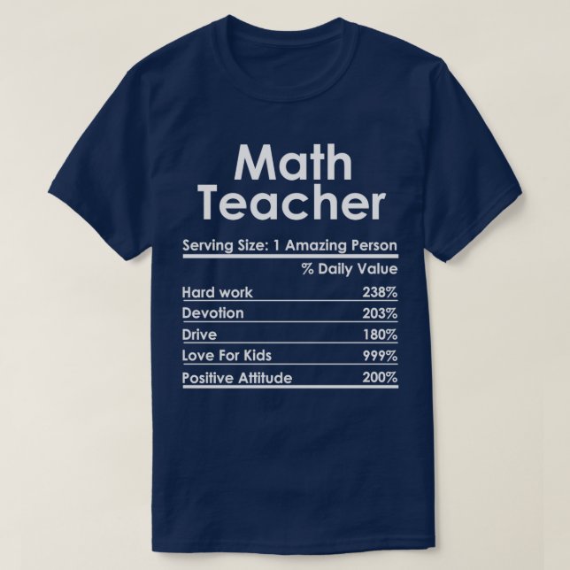 Math Teacher Nutrition Facts Funny Math Teacher Gi T Shirt (Design framsida)