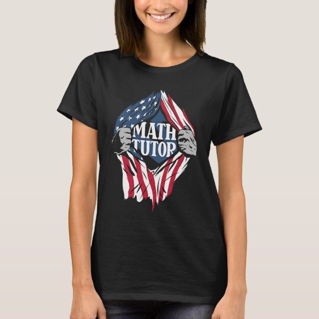 Math Tutor Us Flagga School Educator Teacher Math  T Shirt (Framsida)