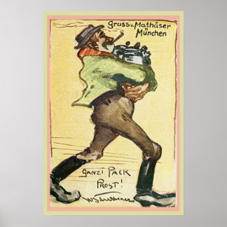 Mathaser Brewery Tyskland Postcard 1918 Poster