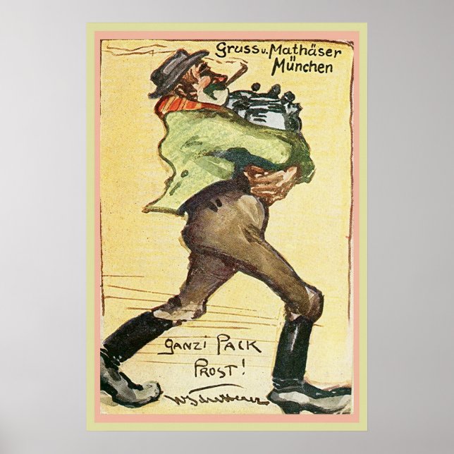 Mathaser Brewery Tyskland Postcard 1918 Poster (Framsidan)