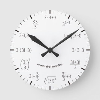 Mathe Wanduhr Drei mal Drei Rund Klocka