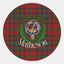 Matheson skotska klan tartan och vapensköld runt klistermärke