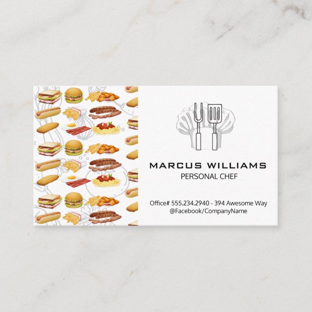 Matikoner | Chef Hat and Kitchen Verktyg Visitkort (Framsida)