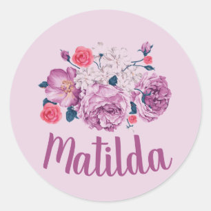 Matilda Namn Blommig Anpassad Vintage Blomma Flick Runt Klistermärke