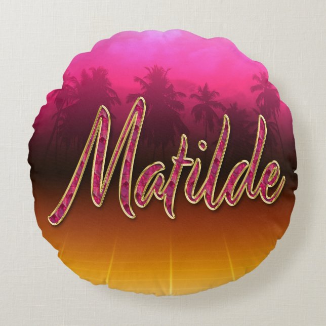 Matilde Vorname Name golden pink Kissen Rund Kudde (Framsidan)