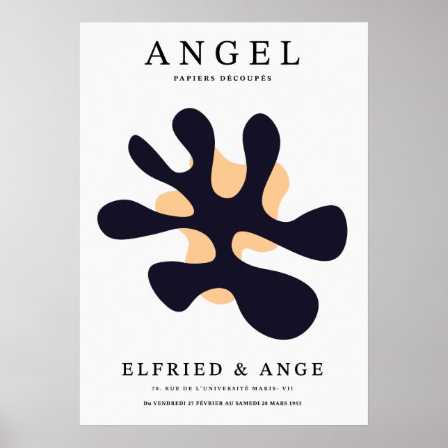 Matisse Abstrakt Organisk Form Konsttryck Marinblå Poster (Framsidan)