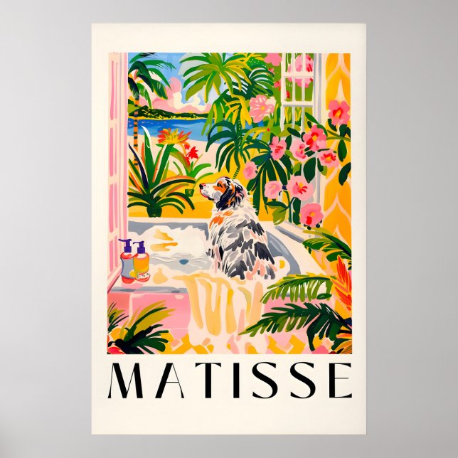 Matisse Australian Shepherd Badkonst Funny Poster (Framsidan)