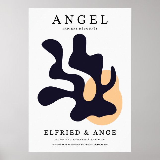 Matisse Blad Abstrakt Organiskt Konsttryck Marinbl Poster (Framsidan)