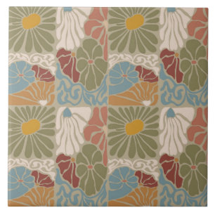 Matisse Groovy blommig Art Nouveau 1970-tal Kakelplatta
