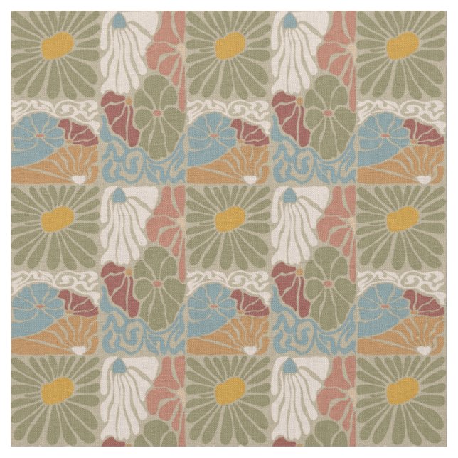 Matisse Groovy blomster Art Nouveau 1970-tal Boho Tyg (Närbild)