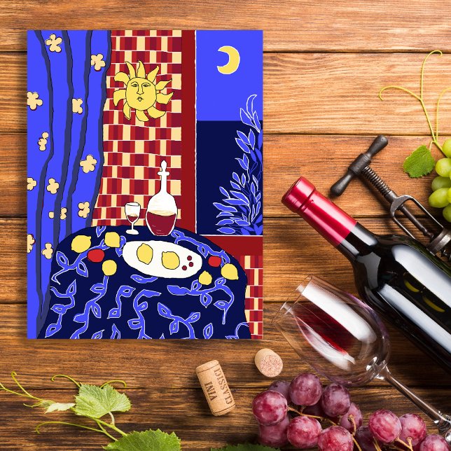 Matisse Inspired Blue Night Life Vin Lemons Vykort (Skapare uppladdad)