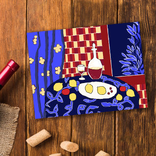 Matisse Inspired Blue stilla Life Red Vin Lemons Vykort