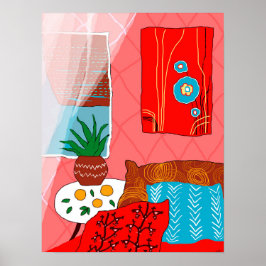 Matisse Inspired Red Room med Pillows Aloe Orange Poster