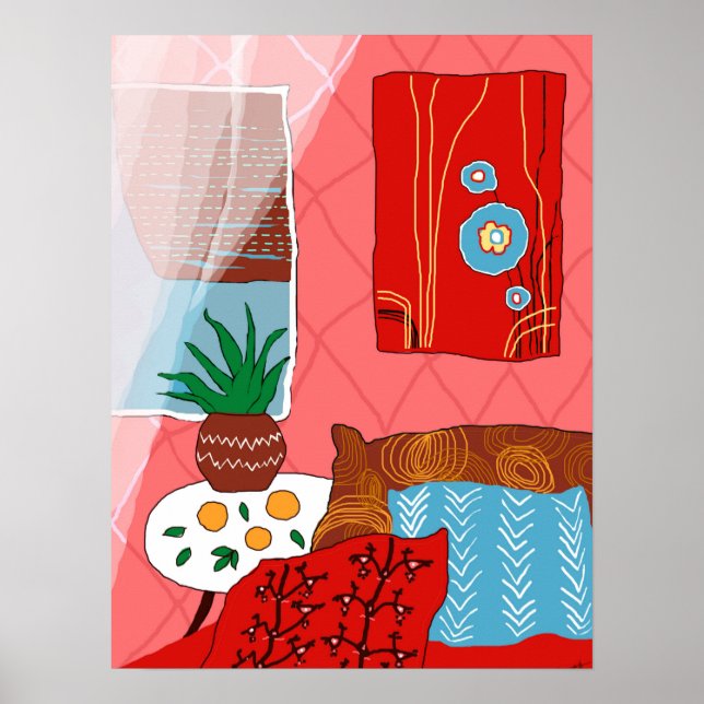 Matisse Inspired Red Room med Pillows Aloe Orange Poster (Framsidan)