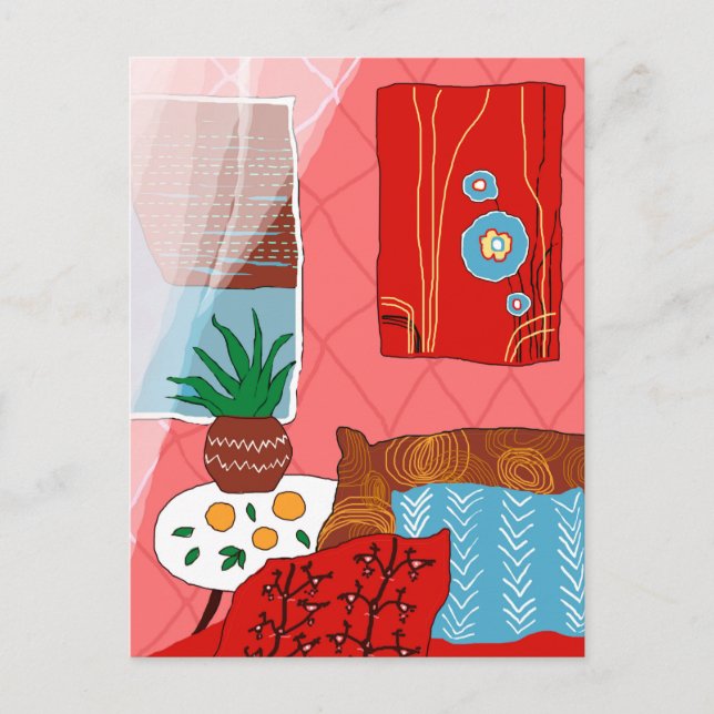 Matisse Inspired Red Room med Pillows Aloe Orange Vykort (Framsida)